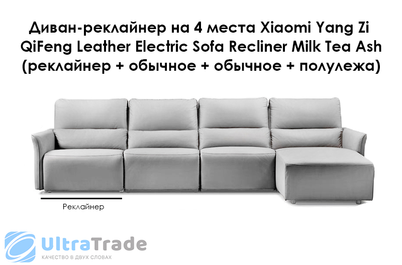 Диван-реклайнер на 4 места Xiaomi Yang Zi QiFeng Leather Electric Sofa Recliner Milk Tea Ash (реклайнер + обычное + обычное + полулежа)