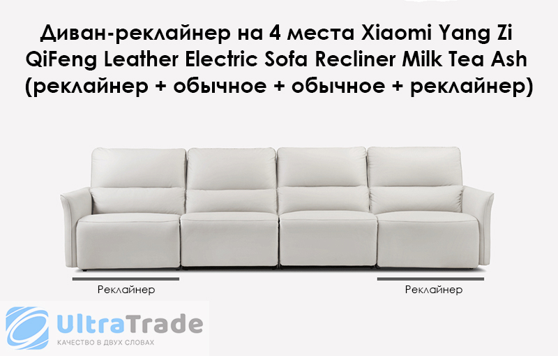 Диван-реклайнер на 4 места Xiaomi Yang Zi QiFeng Leather Electric Sofa Recliner Milk Tea Ash (реклайнер + обычное + обычное + реклайнер)