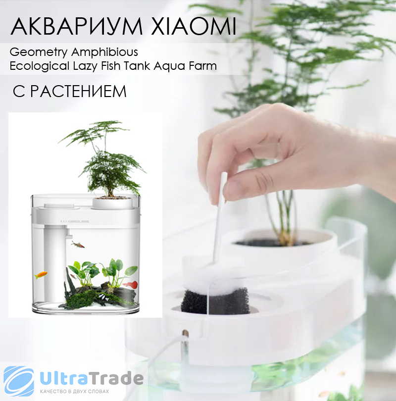 Аквариум Xiaomi Geometry Amphibious Ecological Fish Tank Separable Humidifier с растением
