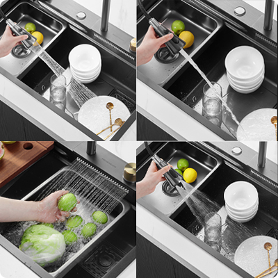 Многофункциональная кухонная мойка Xiaomi Mensarjor Raindance Waterfall Double Ladder Nano Sink 680х450 cm (TS6845B-A1NH) (с выдвижным смесителем)