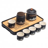 Керамический чайный сервиз Xiaomi Zesee Kungfu Ceramic Tea Set Yuanshan Black 10 приборов (заварочный чайник без ручки)