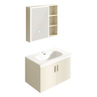 Комплект мебели для ванной комнаты с умным зеркалом Xiaomi HiGold Smart Sensor Mirror Cabinet Set Wood Cream 800 mm (умное зеркало + встроенная раковина + настенный шкаф)