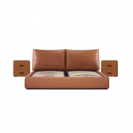 Двуспальная кровать с подъемным механизмом Xiaomi Yang Zi Look Soufflé Leather Storage Bed Set 1.5 m Orange (2 тумбочки в комплекте)