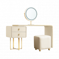 Комплект Туалетный столик зеркало и пуф Xiaomi Linsy Light Luxury Cream Style Makeup Table Mirror 1.3 m Beige (TD008-A + OC 001) (с двумя ящиками)