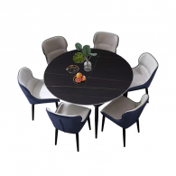 Комплект обеденной мебели Круглый раздвижной стол и 6 стульев Xiaomi 8H Jun Telescopic Rock Board Dining Table and Six Chairs Black/Grey&Blue