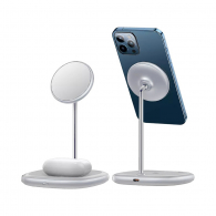 Беспроводное зарядное устройство Baseus Wireless Charger Swan 2in1 Magnetic Bracket For iPhone 12 Upgrade Version 20W White (BS-W523)