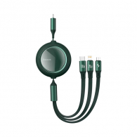 Телескопический кабель для зарядки Type-C 3-в-1 Baseus Retractable Data Cable 100W Fast Charge 1.2 m Green