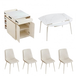 Комплект обеденной мебели выдвижной стол со столешницей из керамогранита 0.80-1.30 м, 4 стула и островной шкаф Xiaomi Linsy Set Of Dining Furniture Sliding Table, 4 Chairs And An Island Cabinet Cream Color (LS663R5-A+LH211S1-A+RM3T-A)
