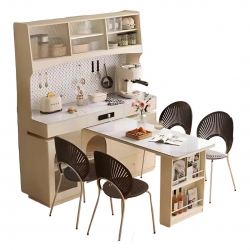 Комплект обеденной мебели выдвижной стол со столешницей из керамогранита 1.84-2.10 м, 4 стула и кухонный буфет Xiaomi Linsy Set Of Dining Furniture Pull-Out Table, 4 Chairs And A Kitchen Cupboard Cream Color (RM2T-A+KQ3S-A1+NU1T-A)