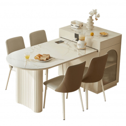 Комплект обеденной мебели полукруглый выдвижной стол со столешницей из керамогранита 1.93-1.62 м/0.85x0.89 и 4 стула Xiaomi Linsy Semi-Circular Pull-Out Table French Style And 4 Chairs (LH333S1-A)