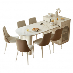 Комплект обеденной мебели полукруглый выдвижной стол со столешницей из керамогранита 1.93-1.62 м/0.85x0.89 и 6 стульев Xiaomi Linsy Semi-Circular Pull-Out Table French Style And 6 Chairs (LH333S1-A)