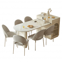 Комплект обеденной мебели полукруглый выдвижной стол со столешницей из керамогранита 1.93-1.62 м/0.85x0.89 и 6 стульев Xiaomi Linsy Semi-Circular Pull-Out Table French Style And 6 Chairs (LH531S3-A)