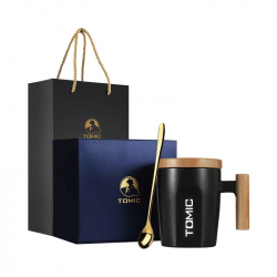 Керамическая кружка с бамбуковой ручкой и деревянной крышкой Xiaomi Tomic Ceramic Cup With Bamboo Cover And Wooden Handle Black