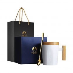 Керамическая кружка с бамбуковой ручкой и деревянной крышкой Xiaomi Tomic Ceramic Cup With Bamboo Cover And Wooden Handle White