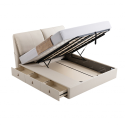 Двуспальная кровать с ящиками для хранения Xiaomi Linsy Leather Bed With Pneumatic Lift And Storage Drawers 1.5 m Beige (PC109-B) (без матраса)