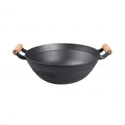 Чугунная сковорода-вок Xiaomi Sanxia Cast Iron Binaural Wood Handle Wok 34cm Black