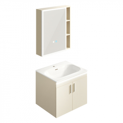 Комплект мебели для ванной комнаты с умным зеркалом Xiaomi HiGold Smart Sensor Mirror Cabinet Set Wood Cream 600 mm (умное зеркало + встроенная раковина + настенный шкаф)
