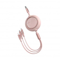 Телескопический USB-кабель для зарядки 3 в 1 Xiaomi Baseus Retractable Data Cable 3.5 A Fast Charge 1.2 m Pink