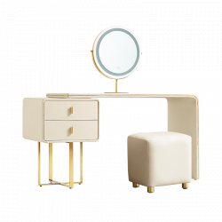 Комплект Туалетный столик, зеркало, пуф Xiaomi Linsy Light Luxury Cream Style Makeup Table Mirror 1.5 m Beige (TD008-C + OC 001) (с двумя ящиками)