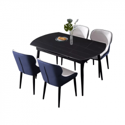 Комплект обеденной мебели Круглый раздвижной стол и 4 стула Xiaomi 8H Jun Telescopic Rock Board Dining Table and Four Chairs Black/ Grey&Blue