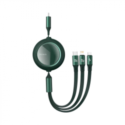 Телескопический кабель для зарядки Type-C 3-в-1 Xiaomi Baseus Retractable Data Cable 100W Fast Charge 1.2 m Green