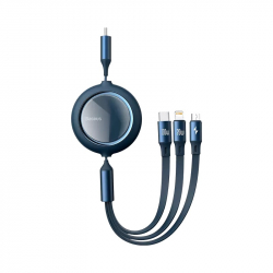 Телескопический кабель для зарядки Type-C 3-в-1 Xiaomi Baseus Retractable Data Cable 100W Fast Charge 1.2 m Blue