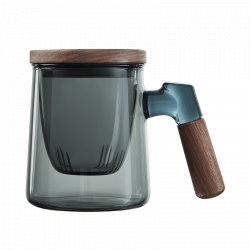 Стеклянная кружка Xiaomi Pinztea Wooden Handle Glass Tea Cup 420mL Blue Gray