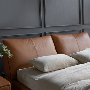 Двуспальная кровать с подъемным механизмом Xiaomi Yang Zi Look Souffle Leather Storage Bed Set 1.8 m Orange (2 тумбочки в комплекте)