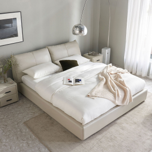 Двуспальная кровать с подъемным механизмом Xiaomi Yang Zi Look Souffle Leather Storage Bed Set 1.8 m Light Grey (2 тумбочки в комплекте)