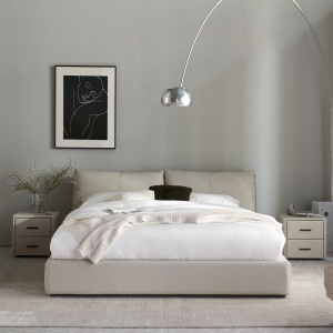Двуспальная кровать с подъемным механизмом Xiaomi Yang Zi Look Souffle Leather Storage Bed Set 1.8 m Light Grey (2 тумбочки в комплекте)