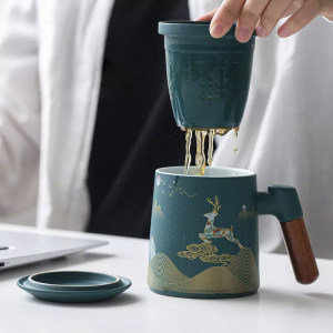 Фарфоровая чашка для чая с керамическим фильтром Xiaomi Zesee Selected Ceramic Tea Cup Daisy Green - фото 4