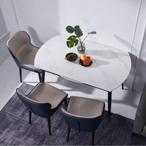 Комплект обеденной мебели Круглый раздвижной стол и 6 стульев Xiaomi 8H Jun Telescopic Rock Board Dining Table and Six Chairs White/Beige