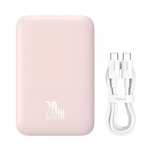 Внешний аккумулятор с поддержкой беспроводной зарядки Xiaomi Baseus Magnetic Wireless Charging Power Bank 10000 mAh 20W Pink (PPCXM10) 1m usb c type c to type c macaron braided charging cable pink