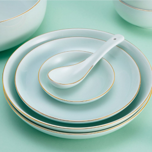 Набор керамической посуды Xiaomi Bu Dong New Chinese Celadon Gold-Edged Tableware Set 26 приборов - фото 4