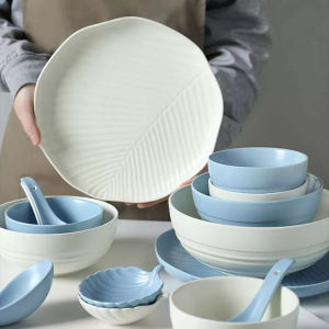 Набор керамической посуды Xiaomi SONGFA Planting Shadow Relief Leaf Ceramic Tableware 9 приборов - фото 5