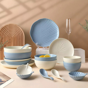 Набор керамической посуды Xiaomi SONGFA Planting Shadow Relief Leaf Ceramic Tableware 9 приборов - фото 2